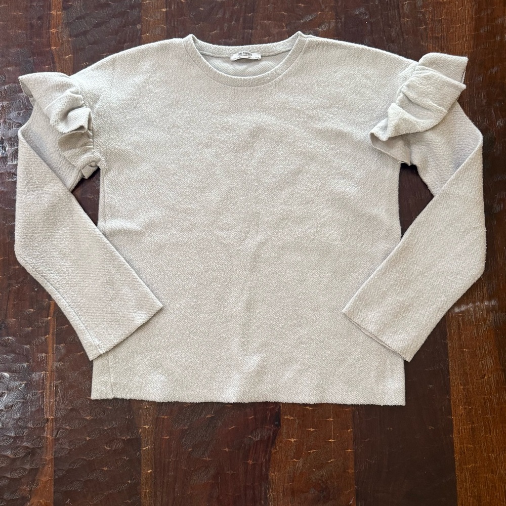 Zara Light Gray Long Sleeve Top with Ruffle Detail - Picture 1 of 12